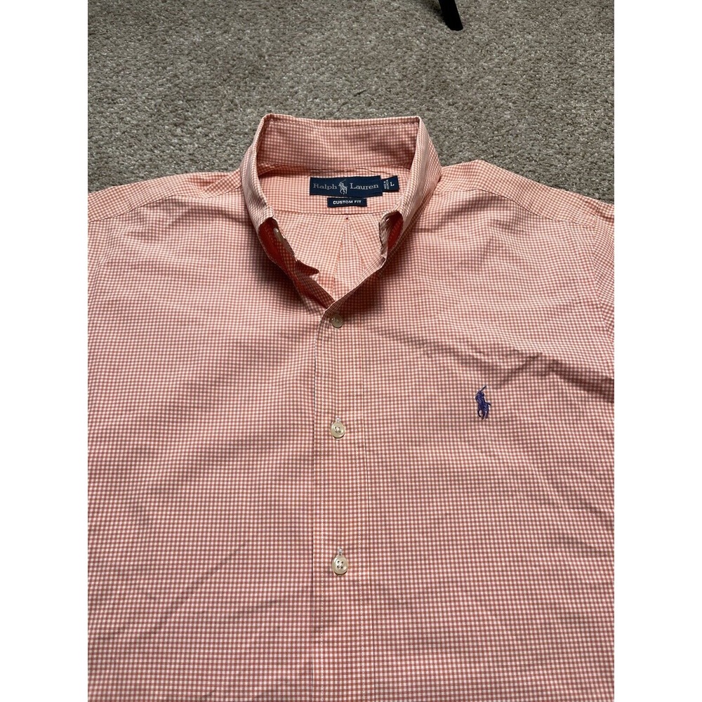 Polo Ralph Lauren Men's Button Up Shirt‎ Orange/White Gingham Large/L Custom Fit